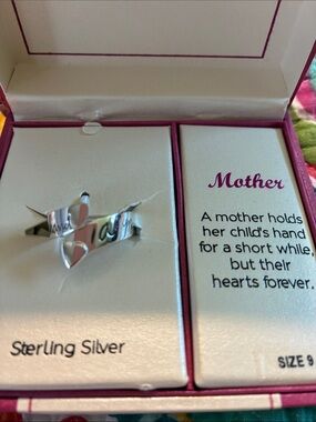 Sterling Silver 'Mother' Heart Script Ring - Silver